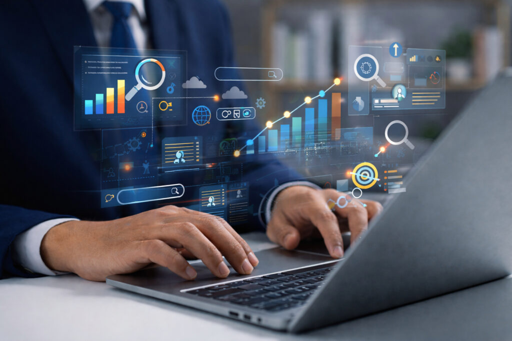 SEO strategy illustration showing search optimization concepts