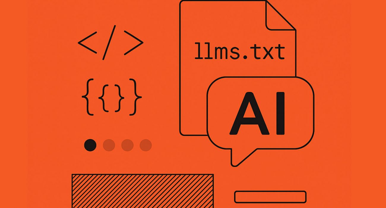 An orange graphic with code icons and an AI reference.